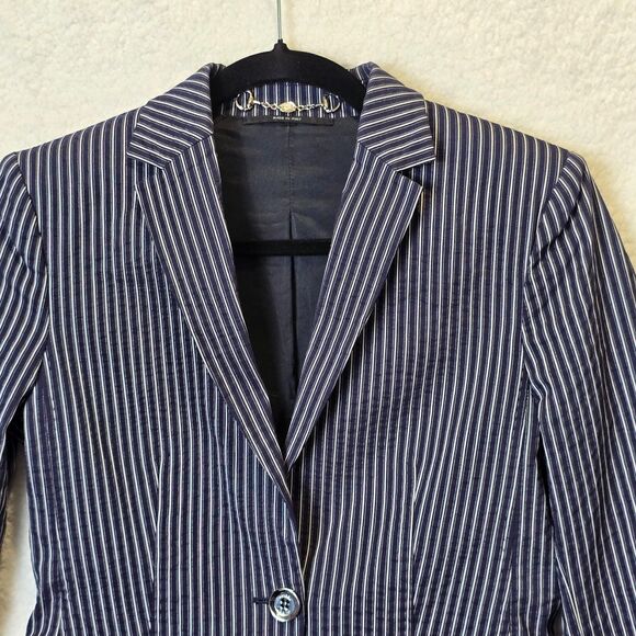 GUCCI Blazer Womens EU 38 US 2 Navy Blue Pinstripe Office Siren Boardroom - Picture 2 of 12